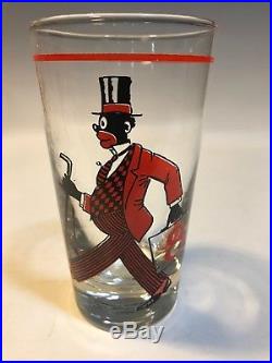 Rare Set of 8 Art Deco Black Americana Bellhop Minstrel Tumbler Cocktail Glasses