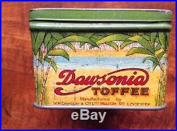 Rare Sugar Dawsonia Toffee Chocolate Candy Box Tin Black Americana 1930's