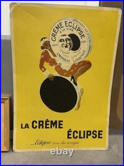 Rare Vintage Crème Éclipse French Tin Sign Black Americana Shoe Polish Ad Art