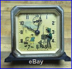 Rare Vintage Lux Black Americana Alarm Clock Animated Peanut Roaster Clock Wokrs