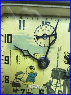 Rare Vintage Lux Black Americana Alarm Clock Animated Peanut Roaster Clock Wokrs