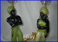 Rare Vtg MCM Chalkware Black Americana Blackamoor Genie Lamps CHARTREUSE