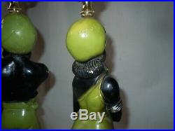 Rare Vtg MCM Chalkware Black Americana Blackamoor Genie Lamps CHARTREUSE