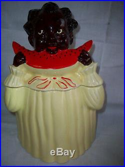 Rare Watermelon Mammy Pearl China Cookie Jar Very Special Black Americana