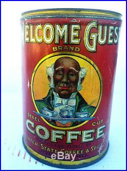 Rare Welcome Guest Brand Coffee Tin Can No Reserve Auction Black Americana