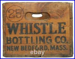 Rare Whistle Bottling Co Vint Wd Box Soda Crate Rd/blk Stmpd Ink, New Bedford Ma