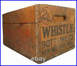 Rare Whistle Bottling Co Vint Wd Box Soda Crate Rd/blk Stmpd Ink, New Bedford Ma