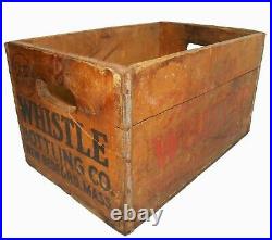 Rare Whistle Bottling Co Vint Wd Box Soda Crate Rd/blk Stmpd Ink, New Bedford Ma