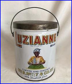 Rare White LUZIANNE 3 LB. Coffee Can Tin Pail MAMMY BLACK AMERICANA, 10 Tall