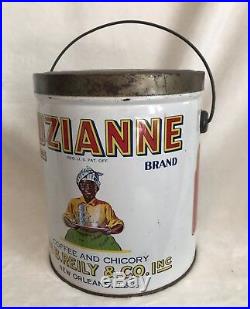 Rare White LUZIANNE 3 LB. Coffee Can Tin Pail MAMMY BLACK AMERICANA, 10 Tall