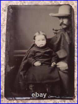 Scarce Antique Tintype Photo Child Hidden Cowboy Outlaw Father Not Mother