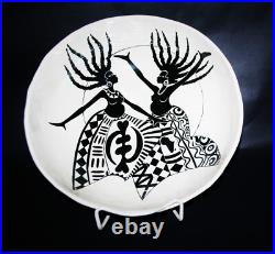 Sculpture Black Americana Art Sisters WithLocks Ceramic Bowl 15D X 5H VTG