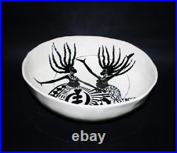 Sculpture Black Americana Art Sisters WithLocks Ceramic Bowl 15D X 5H VTG