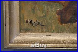Signed A. Stamatiades 1954 Black Americana Oil Painting Boy Eating Watermelon