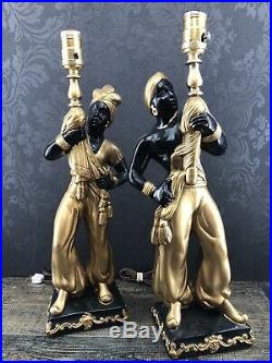 Silvestri Bros. 2x Black Americana Figures Chalkware Table Lamps MCM Vintage