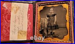 Sixth plate ambrotype in a full case showing a young kid standing and ID'd