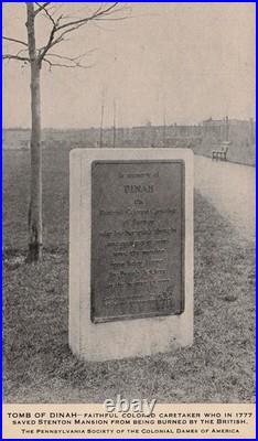 Stenton Mansion Tombstone of Dinah Black Americana Woman Hero Vtg Postcard I1