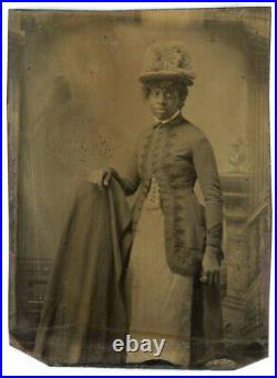 Stunning African American Black Woman In Style Tintype Photo Vintage Fashion Hat