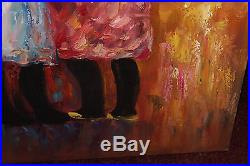 Stunning Black Americana Oil Painting-3 Women Colorful Dresses & Hats-Signed
