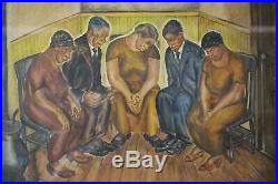 Superb 1936 Wpa Black African American Mourning Scene Painting Social Realism