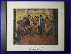 Superb 1936 Wpa Black African American Mourning Scene Painting Social Realism