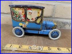Superb Hudson Scott Santa Christmas Car Toy Biscuit Tin c1915 Black Americana