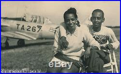 TWO ORIGINAL PHOTOS TUSKEGEE WW2 ID'd MAN & FIGHTER PLANE AFRICAN AMERICAN