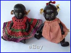 TWO Vintage Antique Black Americana 4 Bisque Porcelain Jointed Baby Dolls Japan