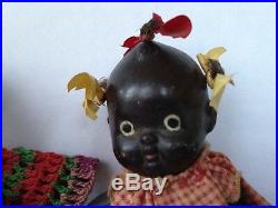 TWO Vintage Antique Black Americana 4 Bisque Porcelain Jointed Baby Dolls Japan