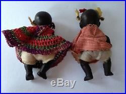 TWO Vintage Antique Black Americana 4 Bisque Porcelain Jointed Baby Dolls Japan