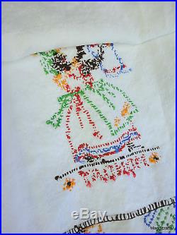 Tea Towel x 7 Linen Black Americana Days Week 1940s Embroidered Maid at Work Vtg