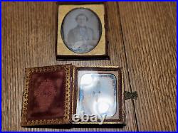 Three daguerreotype images quarter plate and two sixth plate MOP case ratty