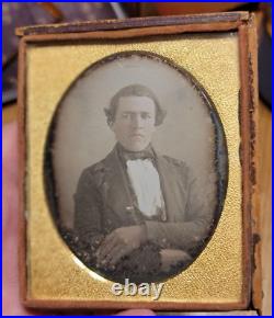 Three daguerreotype images quarter plate and two sixth plate MOP case ratty