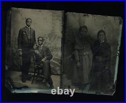 Tintypes African American TWIN Brothers & Sisters Girls Antique 1800s Photo Rare