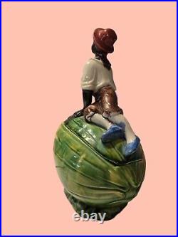 Tobacco Jar Majolica Black Americana Boy Figure On Watermelon Humidor