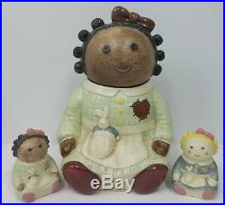 Treasure Craft Black Americana Rag Doll Spice Cookie Jar with Matching Shakers
