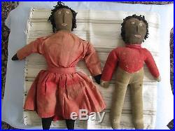 Two African American Black Folk Art Rag Dolls Antique Early Wonderful Pair