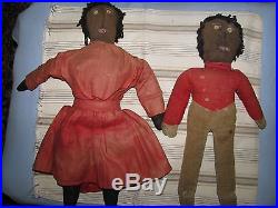 Two African American Black Folk Art Rag Dolls Antique Early Wonderful Pair