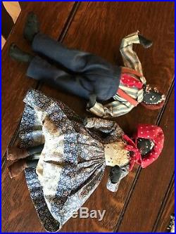 Two Antique Black Americana Folk Art Handmade Rag Dolls