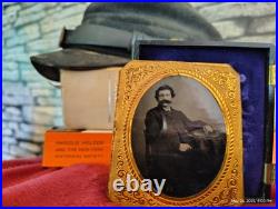 Two Civil War Era 6th Tintype Photos, One In A Daguerreotype Frame