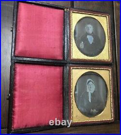 Two Daguerreotypes Man & Wife Same Sitting Window Visible in Background