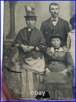 UNUSUAL Mixed Race Family Studio Tintype Photo White Husband Hispanic Wife