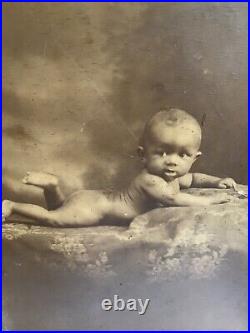 Unusual BLACK AFRICAN AMERICAN Baby Boy Photograph in Art Deco Frame