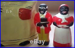 VINTAGE 1940s BLACK AMERICANA CERAMIC COOKIE JAR&SHAKER, MAMMY/PAPPY S&P LOT
