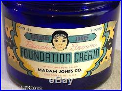 VINTAGE 1946 black americana MADAM JONES foundation cream COBALT BLUE GLASS JAR