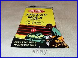 VINTAGE DUPONT SPEEDY WAX CAN With BLACK AMERICANA BOY 12 METAL GASOLINE OIL SIGN