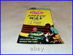 VINTAGE DUPONT SPEEDY WAX CAN With BLACK AMERICANA BOY 12 METAL GASOLINE OIL SIGN