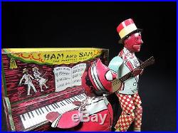 VINTAGE STRAUSS HAM & SAM PIANO MUSIC AMERICANA BLACK TIN LITHO WINDUP TOY WORKS