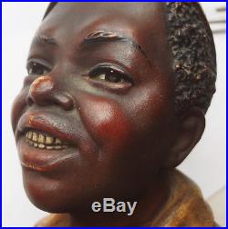 VRare c1860-1880 14 BLACKAMOOR chalkware FULL BUST STATUE Nubian Slave #322