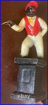 VTG Cast Iron Lawn Jockey Hitching Post Door Stop Black Americana Jocko Horse